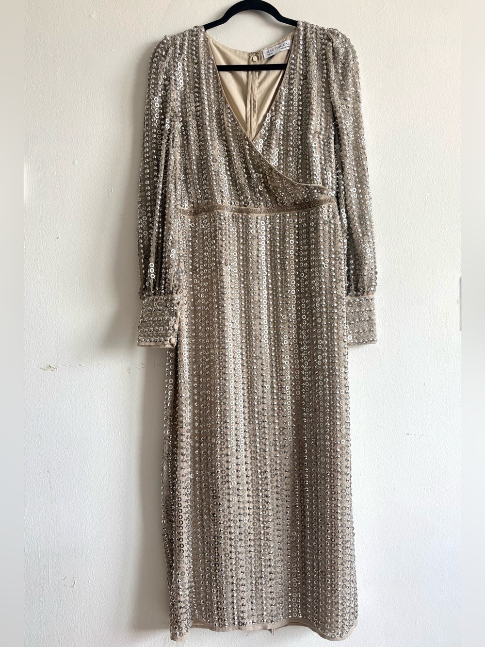 Mac Duggal 10809 Bishop Sleeve Embellished Midi Dress Size 10 - Picture 5 of 11